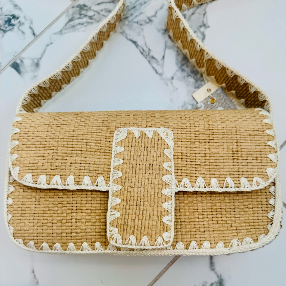 Viral TikTok Raffia Woven Tan Shoulder Bag NWT